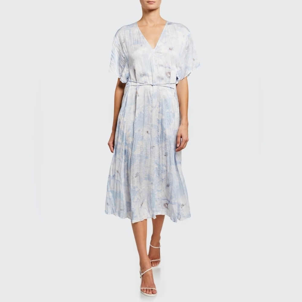 Vince Painted Magnolia V-Neck Midi Dress